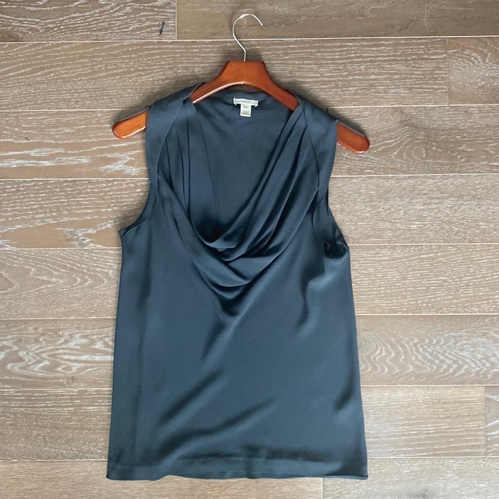 J Crew Scowl Neckline Sleeveless Silk Blouse | Grey | 12